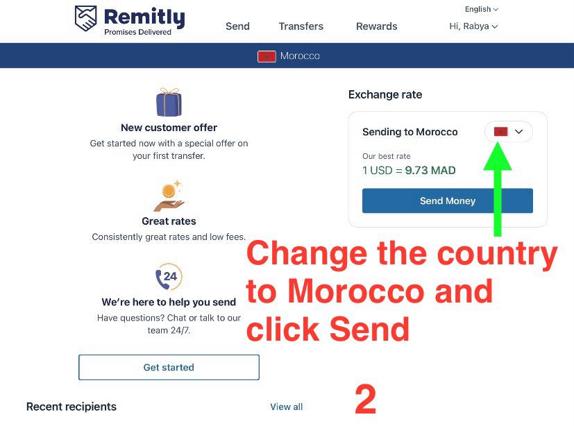 Select Morocco in Remitly