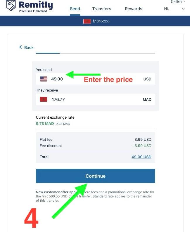 Select Morocco in Remitly