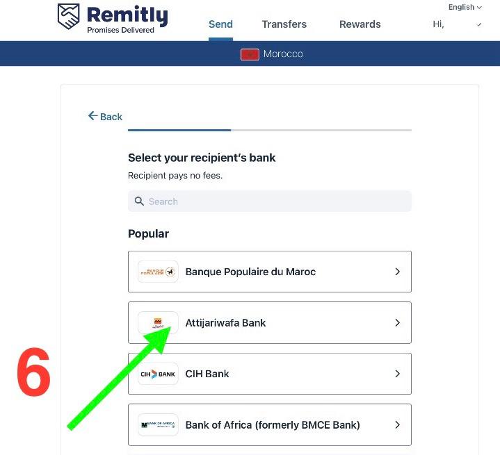 Select Morocco in Remitly